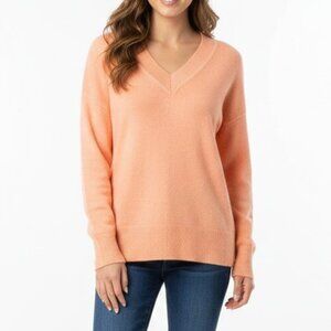 On 34th Macy’s Orange V-Neck Pullover Sweater Cotton Blend XS